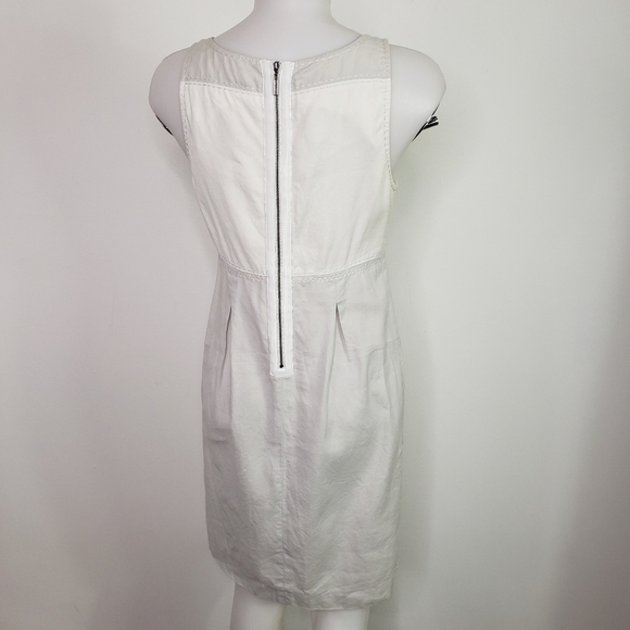 Rebecca Taylor cotton linen sleeves dress colorblock 2-tone beaded neck - Picture 6 of 10